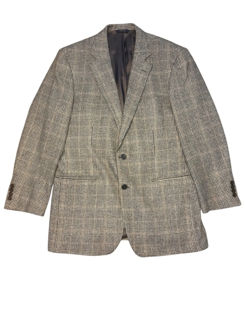 Brooks Brothers 44L 100% Camel Hair Sport Coat Glen Plaid Brown Gray USA Classic